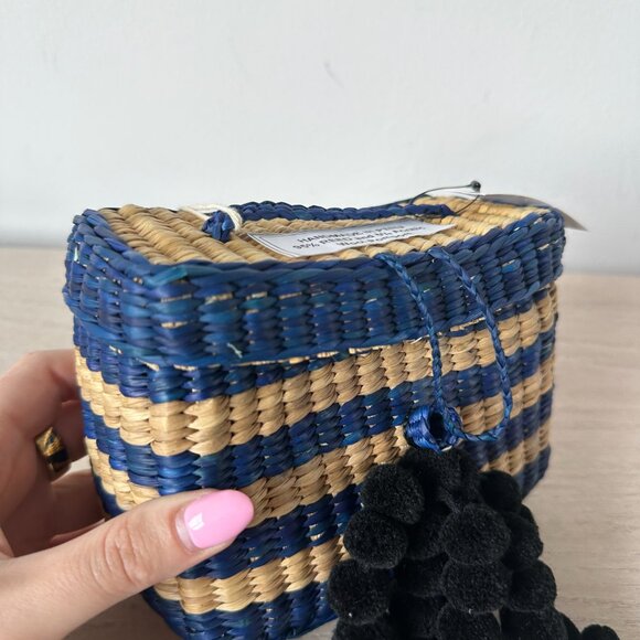 NWT Nannacay Baby Roge Striped Woven Raffia Tote Pompom-Embellished - Picture 3 of 13